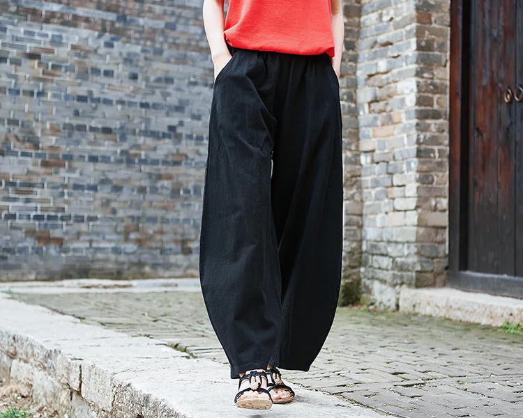 NINI WONDERLAND cotton and linen womens new product National style scrub beautiful womens trousers lantern pants