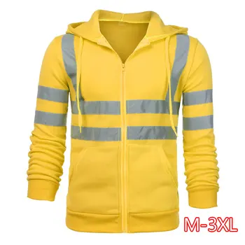 

Men's Coats Hooded Sweatshirt Man Tops Road Work High Visibility solid Long Sleeve male coat zipper casual autumn top 2020