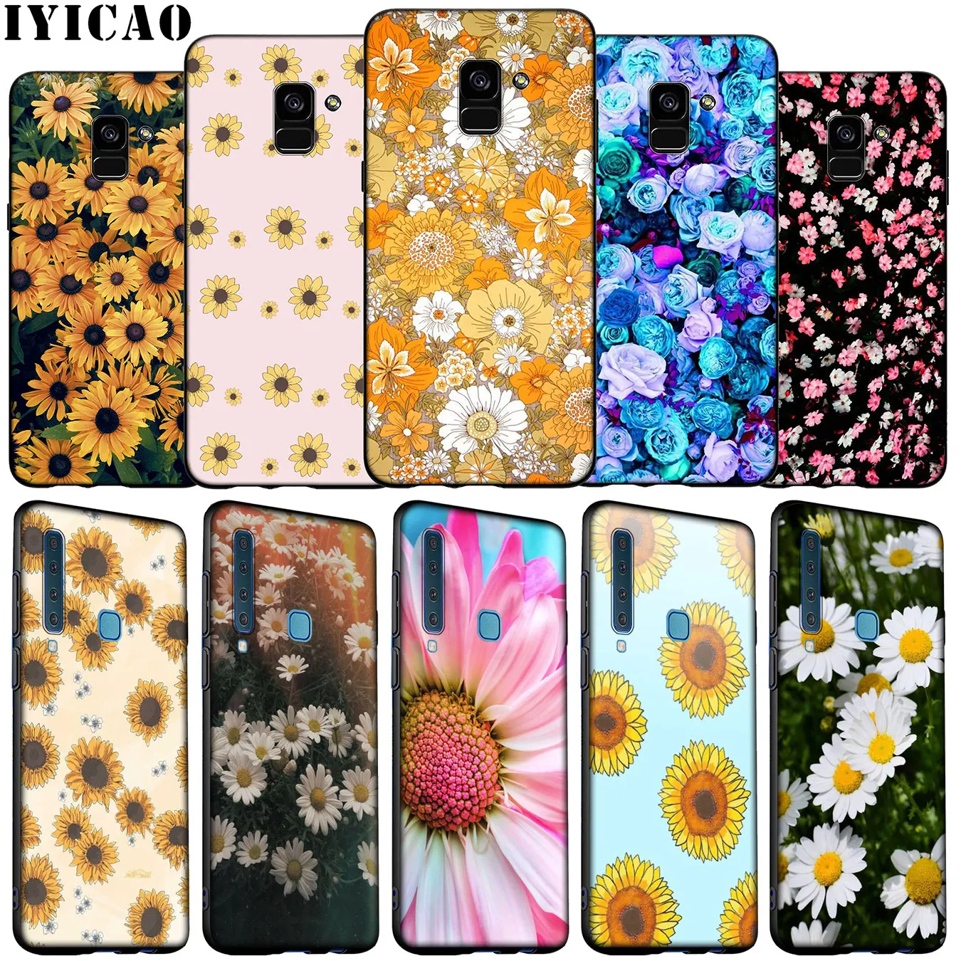 IYICAO Daisy Peony Flowers fashion Soft Silicone Phone Case for Samsung Galaxy J8 J7 Duo J4 J6 Plus A2 Core Prime 2018 |