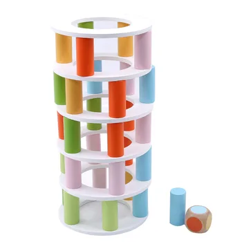

Colorful Wooden Toy High Piles Building Balance Block Two In One Flying Chess Table Game Education Toys