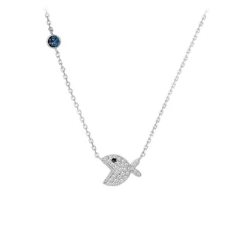 

CHARLINLIOL Women Girls Cute Fish 925 Sterling Silver Pendant Necklace Shiny Zircon Setting Chain Choker Necklaces Fine Jewelry