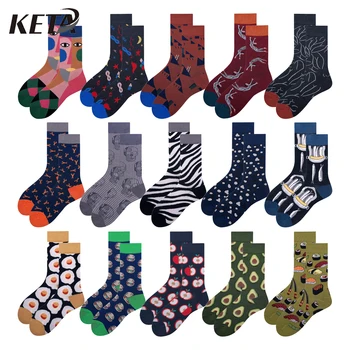 

[KETA] Fashion Colorful Printed Cotton Men's Socks Male Casual Cute Novetly Funny Socks Man Business Party Dress Socks Harajuku