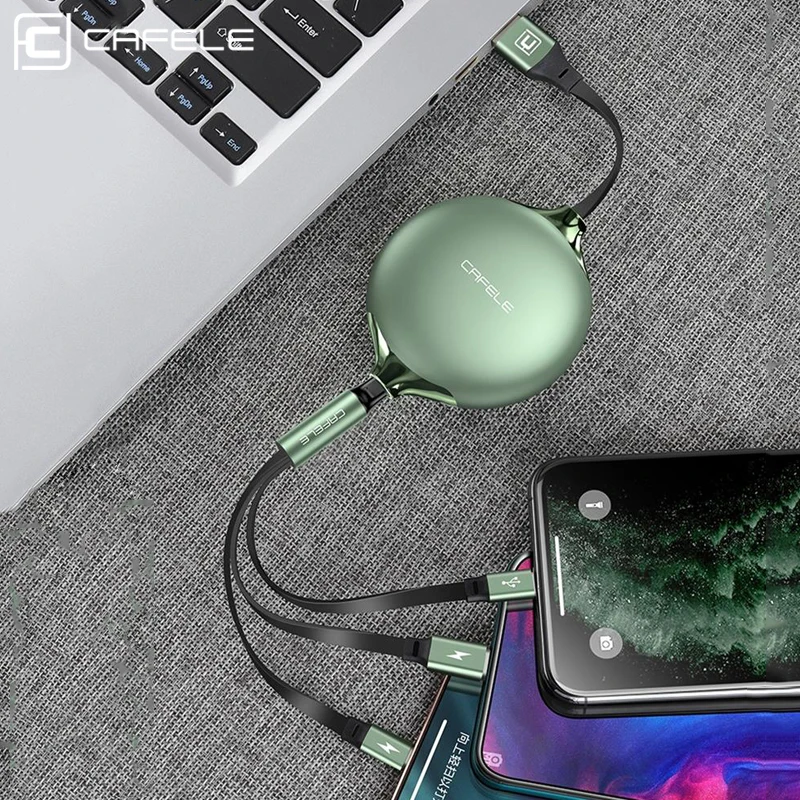 Кабель Cafele 3 в 1 выдвижной USB Type-C Micro для iPhone XR 11 Huawei Samsung Xiaomi | Мобильные телефоны и