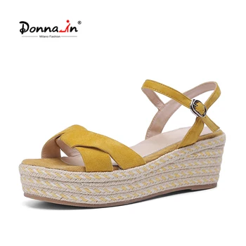 

Donna-in High Heels Platform Sandals Wedges Shoes For Women Natural Suede Leather Open Toe Ankle Strap Summer Beach Shoes Femme