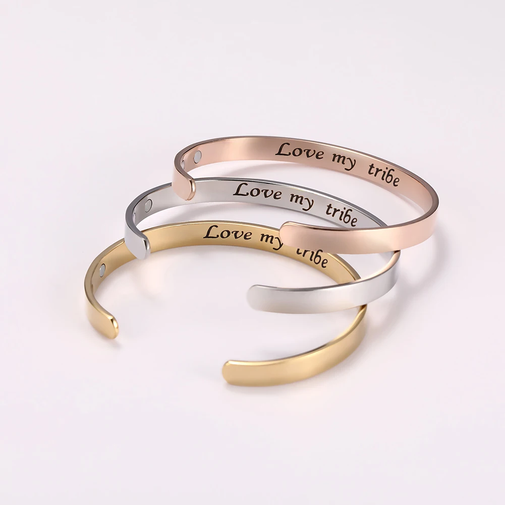 18 Fishhook Lover Healthy Magnet Simple Gift Rose Gold Inspirational Quote Words Woman Ladies Stainless Steel Cuff Bracelet Bangle - Окраска металла: 18