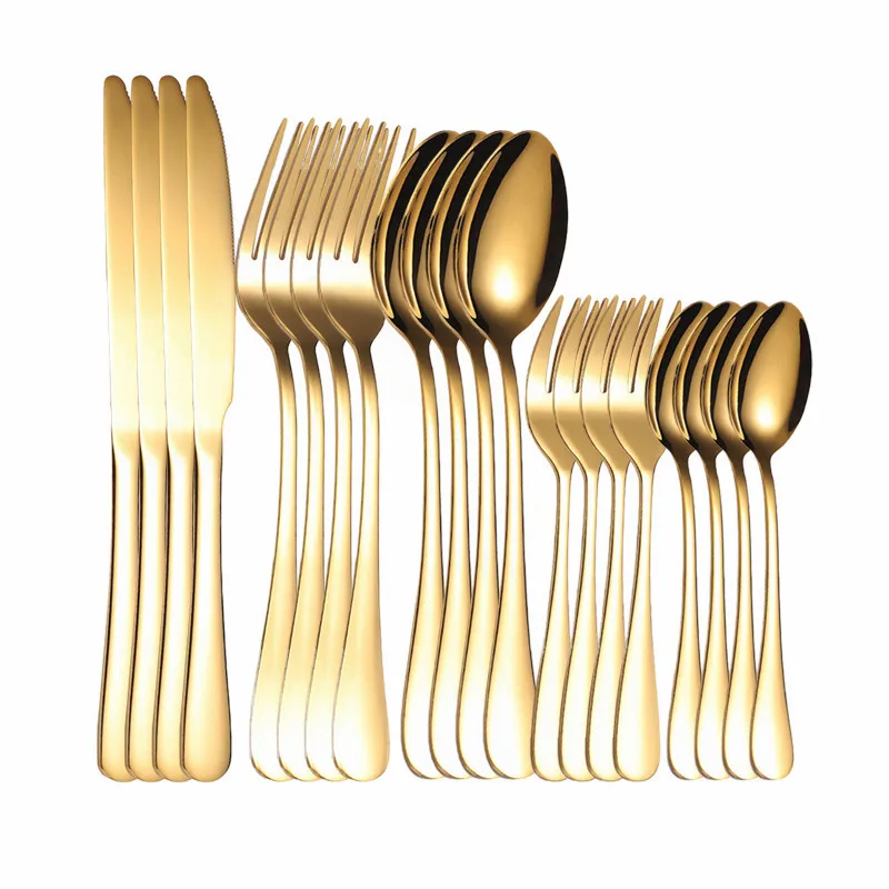 US $27.94 Kitchen Tableware Sets Golden Cutlery Stainless Steel Dinnerware Set 20pcs Forks Spoons Knifes Flatware Set Dropshipping