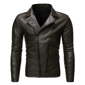 

Mens Leather Jacket Autumn Winter Leather Coat with Slanted Zipper Lapel and Slim Figure for High-grade PU Leather Jacket