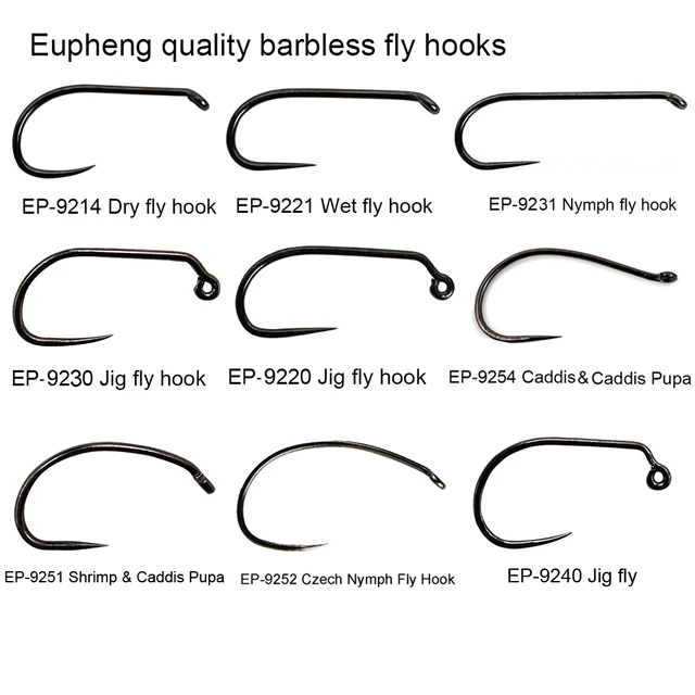 Eupheng 100Pcs Fly Fishing Hook Barbless fly tying hook Fishing