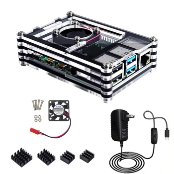 

Raspberry Pi 4 Acrylic Case with Cooling fan 5V 3A Power adapter Aluminum Heat sink RPI 4 Model B Optional