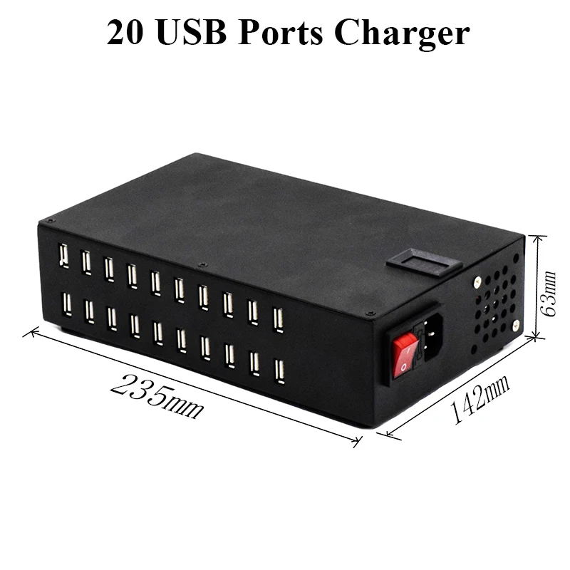 Зарядка через USB станция 20 Порты 200W Несколько Зарядное устройство для отеля школы