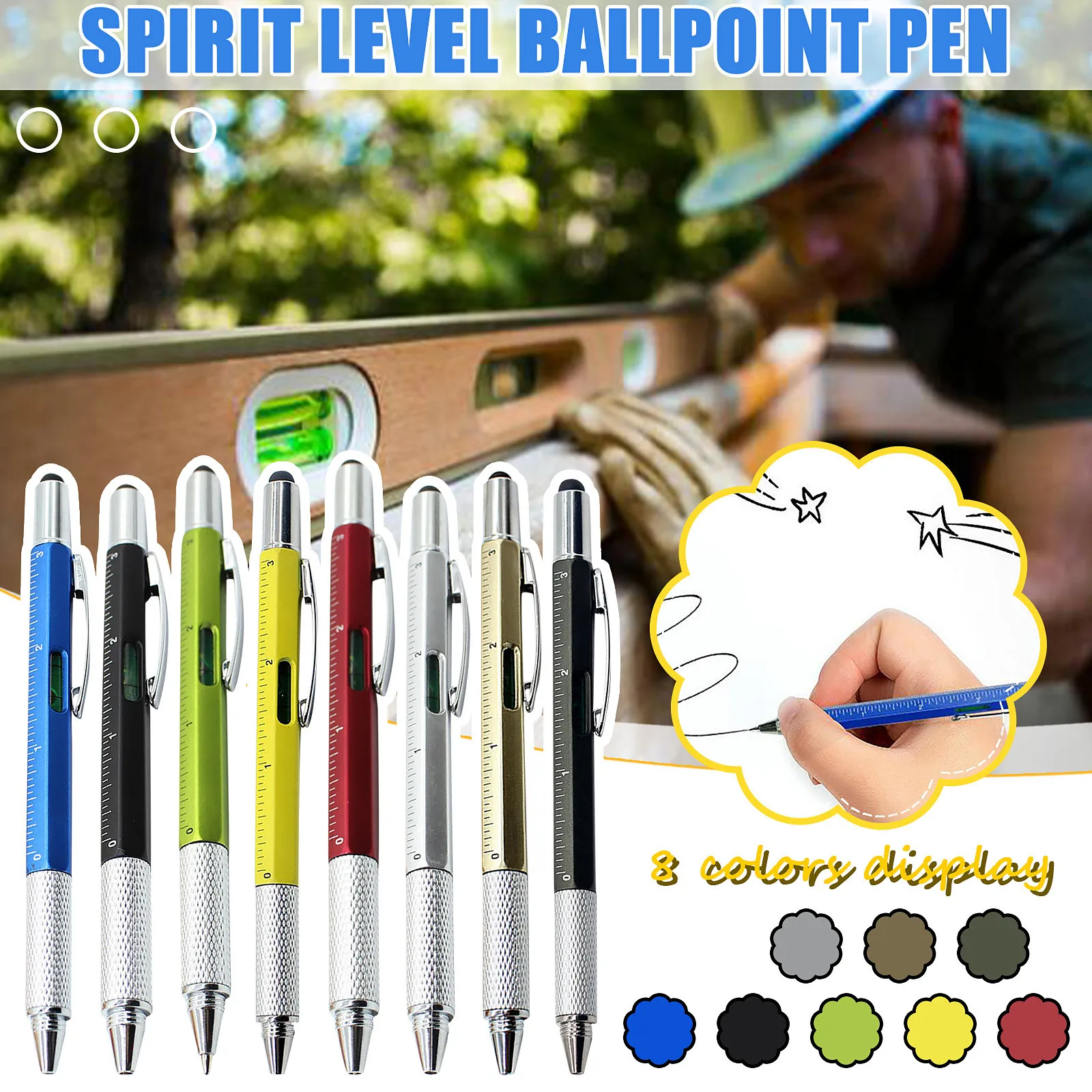 New Creative Multifunction Ballpoint Pen Level Caliper Screwdriver 6 in 1 