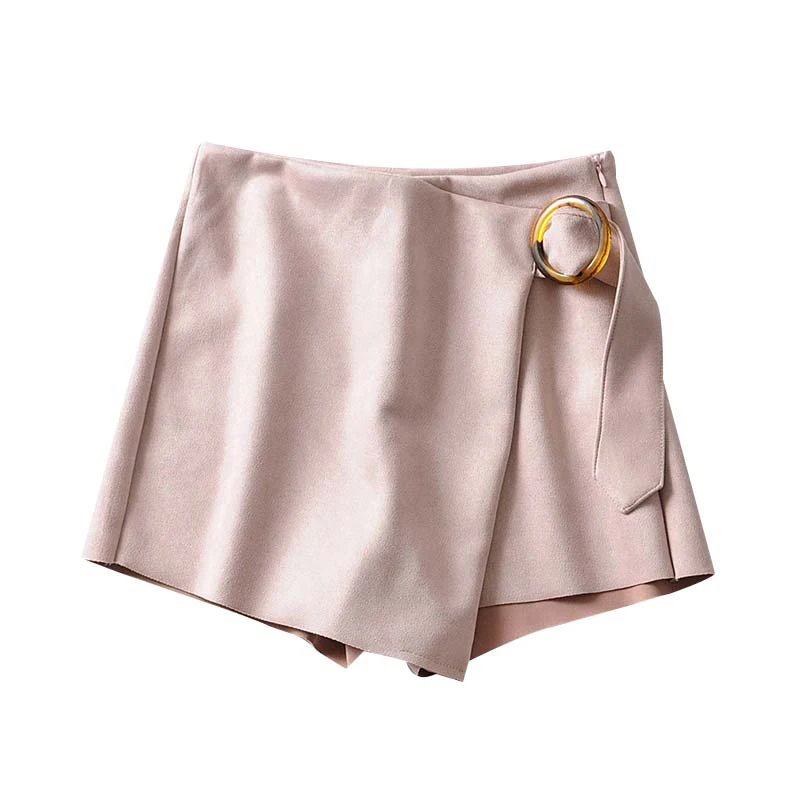 

Elegant Faux Suede With Belt Pink Shorts Skirts Vintage Women 2019 Fashion Side Zipper Ladies Short Chic Trousers Pantalones