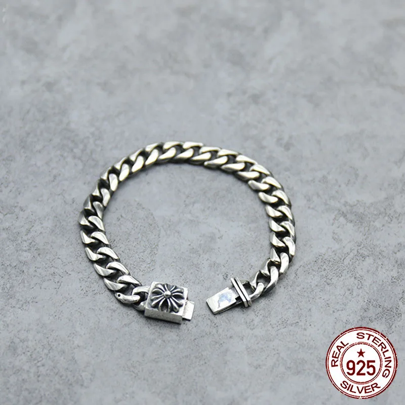

100% s925 Sterling Silver Bracelet Personality Fashion Personality Jewelry Punk Style Simple Cross Shape 2018 New Style Sale