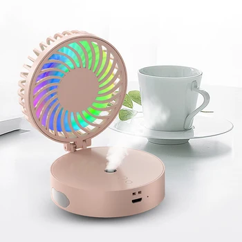 

Portable Misting Mini Fan Foldable Desk Fan with 3 Speed USB Rechargeable Mist Cooling Fan with Colorful LED Lighting