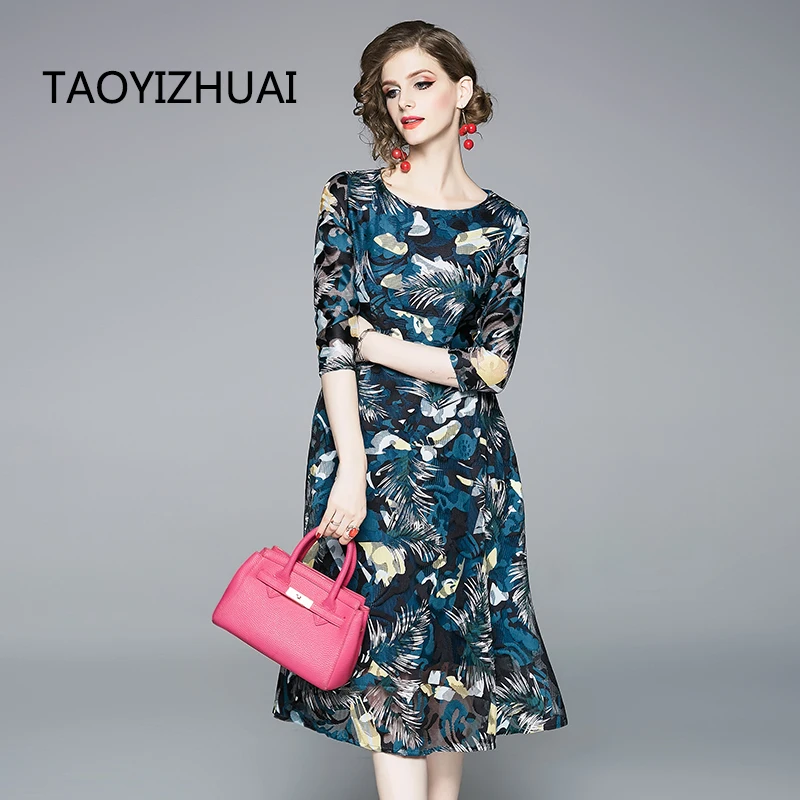 TAOYIZHUAI уличный стиль длинное кружевное платье с О-образным вырезом и высокой талией три четверти рукав в полоску модное тонкое элегантное вечернее платье