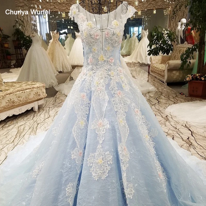 

LS00413-1 beautiful pretty nice blue lace flowers evening dress side lace up Illusion back robe de soiree longue 2017 abiye