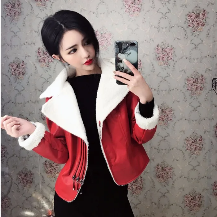 WHITNEY WANG осенне-зимняя модная уличная искусственная овечья шерсть PU пальто Женская куртка из искусственной кожи Верхняя одежда