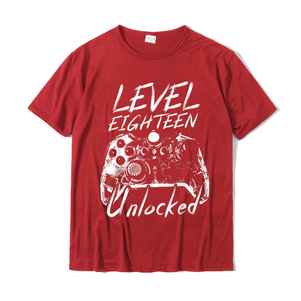 Casual Mens Latest Crazy T Shirt Round Collar Lovers Day 100% Cotton T-shirts comfortable Short Sleeve Tee Shirts Level 18 Unlocked Boys 18th Birthday 18 Year Old Gamer Gift T-Shirt__20155 red