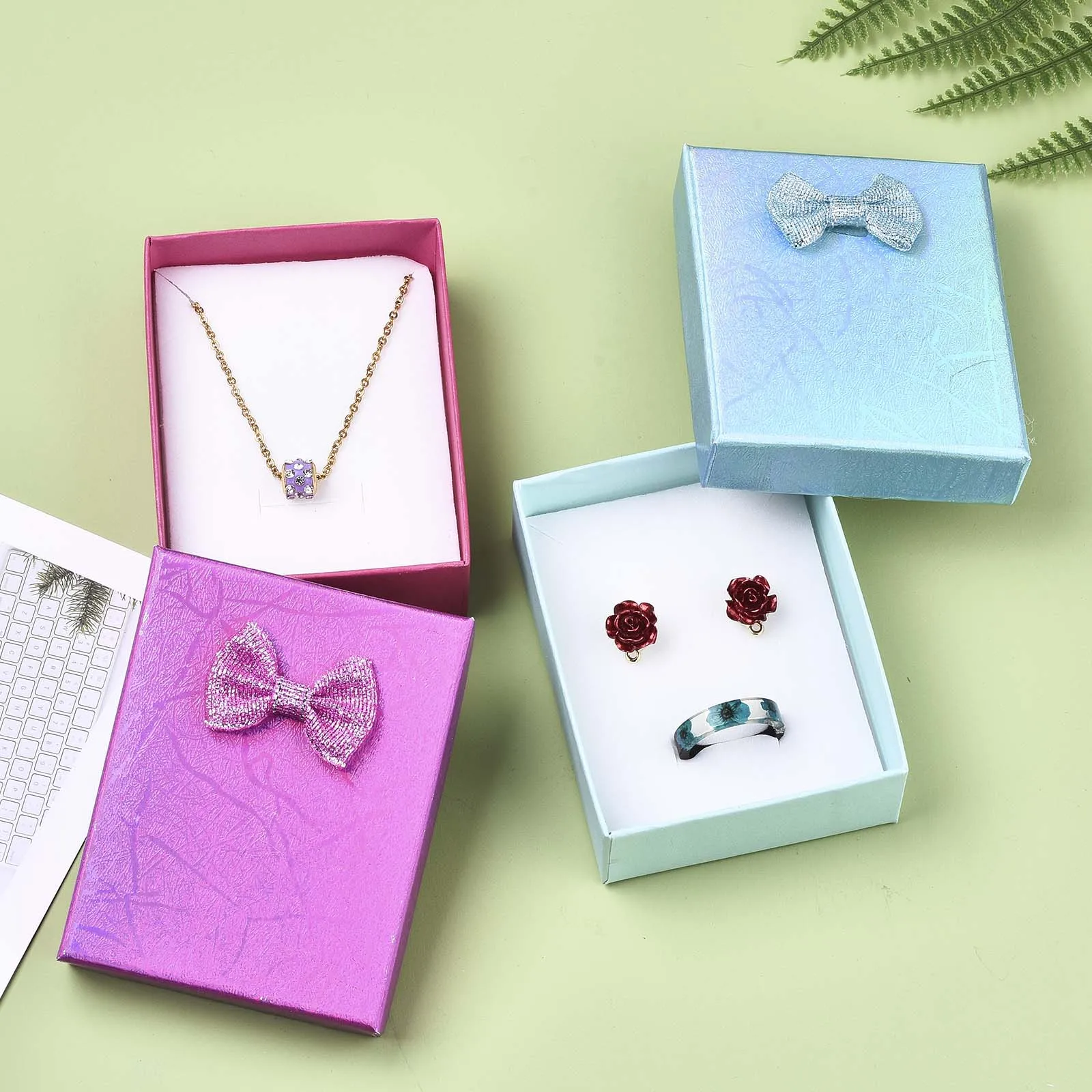 12Pcs Jewelry Gift Boxes Necklaces Ring Earring Packaging Box with Bowknot Ribbon Present Storage Display Container Organizer