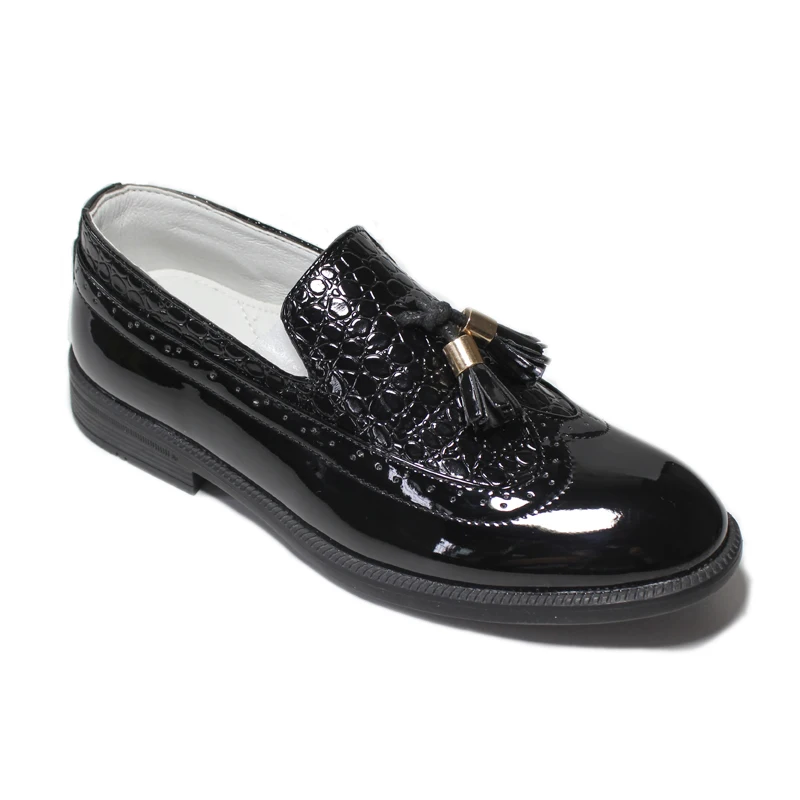 Kids Shoes Leather Shoes Boys Formal Party Wedding Black Patent Leather Slip on Round Toes Tassel Oxfords