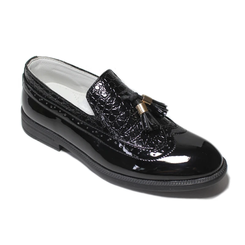 Boys Leather Shoes Kids Formal Shoes For Party Wedding Dress Black Patent Leather Slip on Round Toes Tassel Performance Oxfords extra wide fit children's shoes