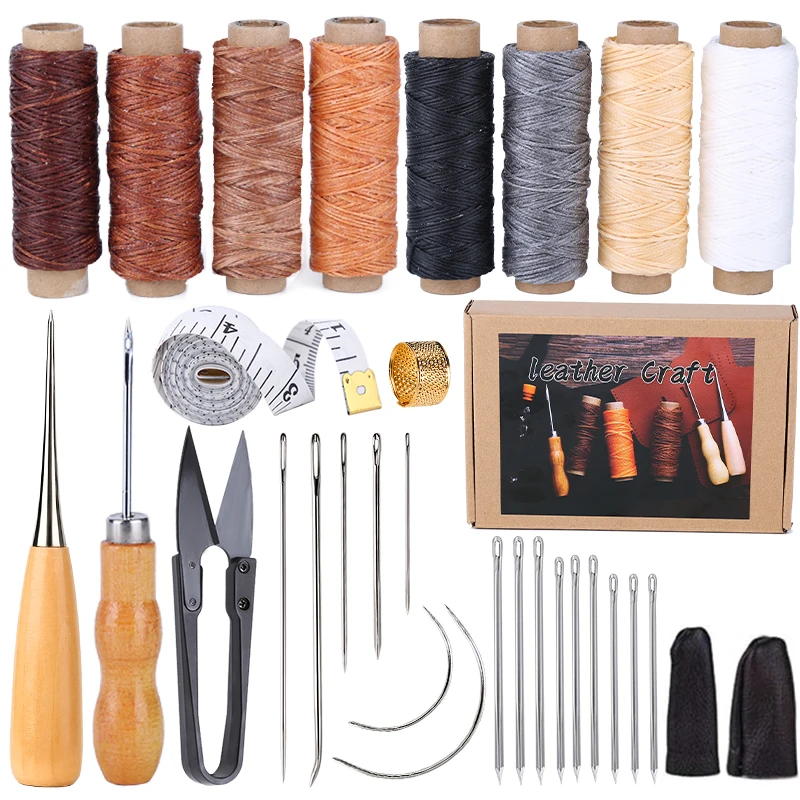 LMDZ Leather Sewing Leather Working Tool Kit Repair kit Leather Crafting Leather Needle Waxed Thread Prong Punch Drilling Awl