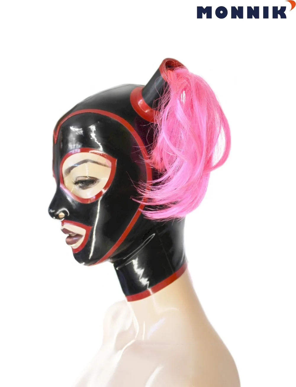 Модная латексная маска от MONNIK с конским хвостом и контрастной отделкой|Комплекты