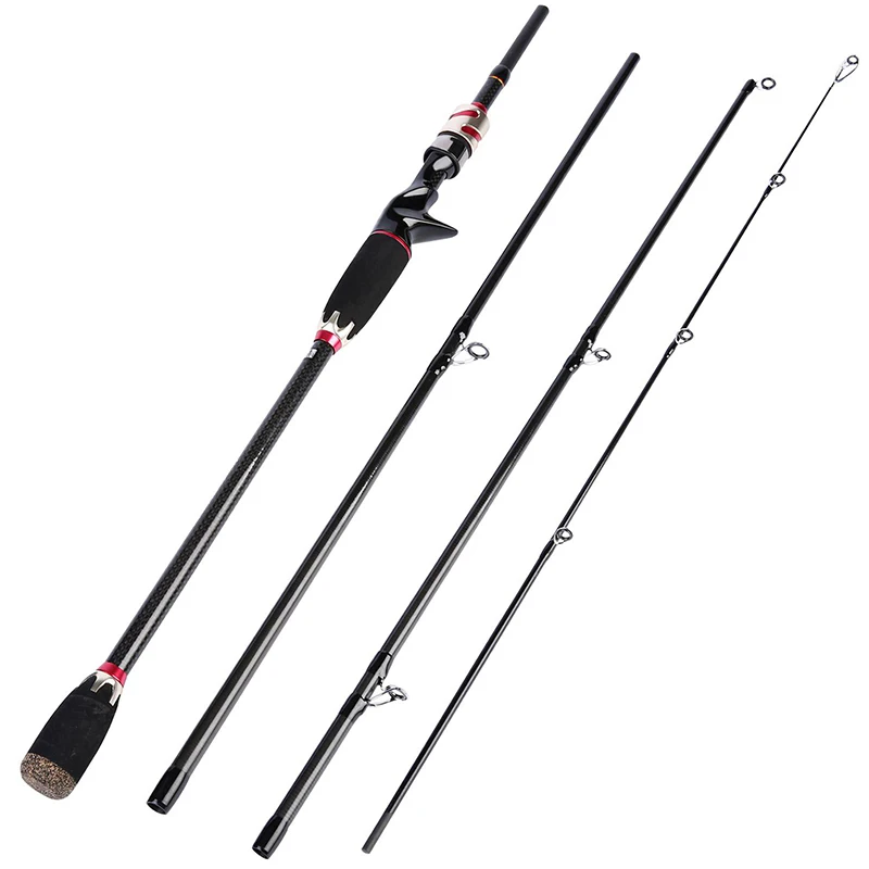 Sougayilang 4 Section M Power Carbon Fiber Baitcsting Rod and Left/Right Hand Casting Reel Fishing Combos Set