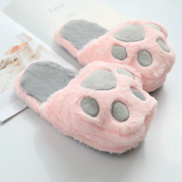 Kawaii Cat Paw Plush Slippers  3