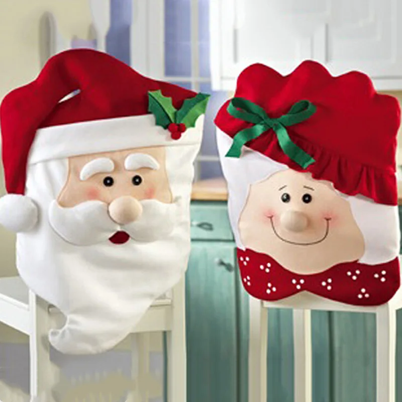 

Promotion! 2Pcs/Set Xmas Mr and Mrs Santa Claus Kitchen Dining Dinner Table Chair Back Cover Christmas Decorations for Home