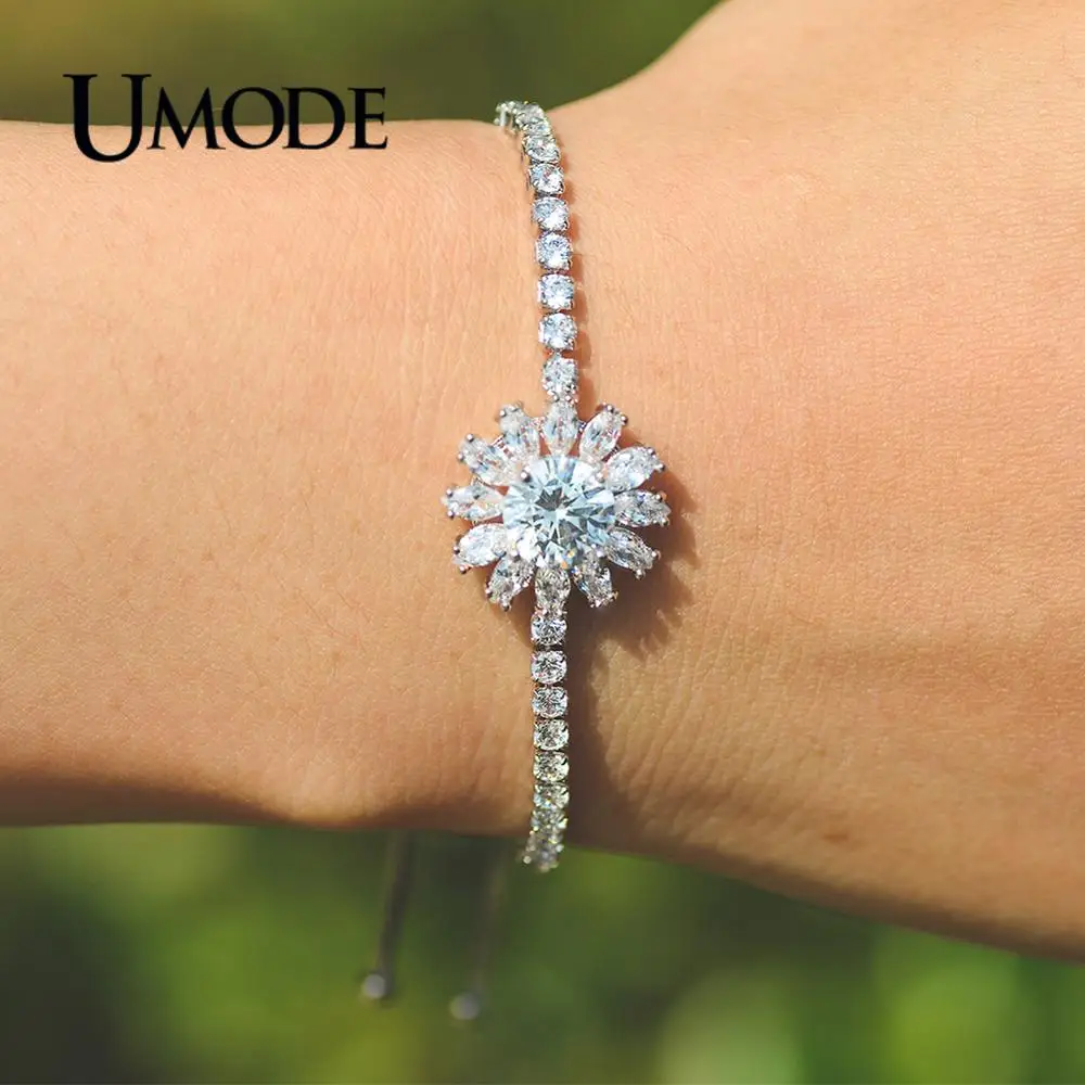UMODE, новинка, модные роскошные дизайнерские регулируемые браслеты с цирконием для женщин, цепочка из белого золота, большие круглые ювелирные изделия, подарки AUB0207