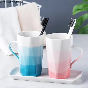 

Gradient Color Mug Ceramic Wash Cup Couple Set Toothbrush Cup Brushing Equipment Household Tooth Cylinder Bathroom Supplies
