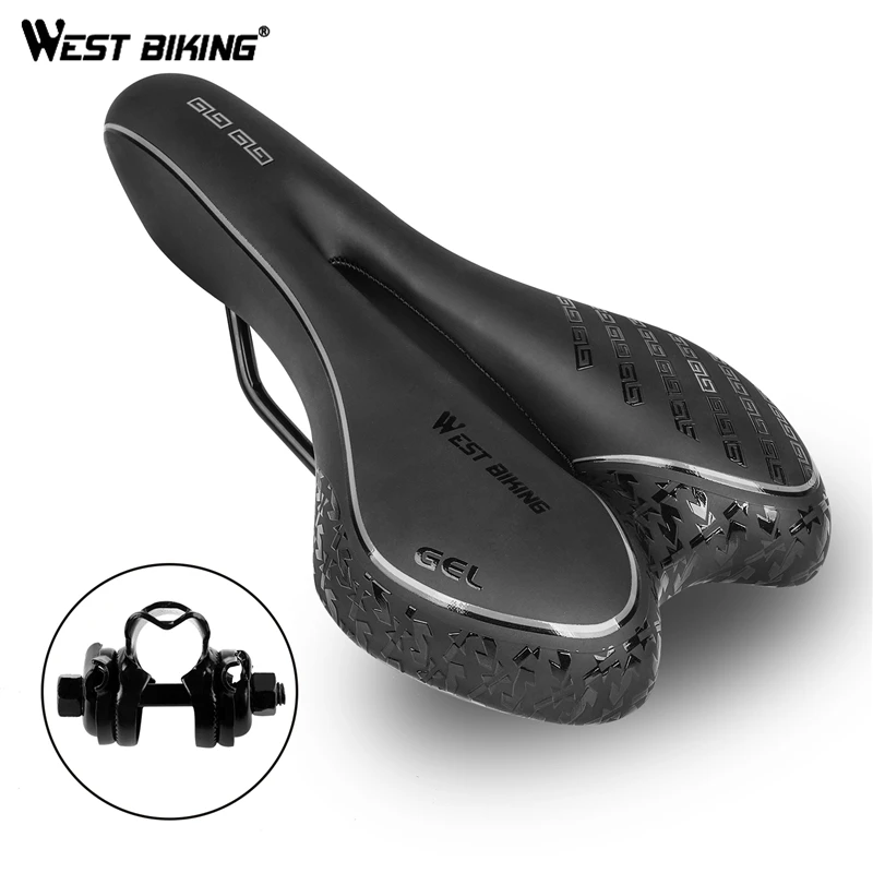 WEST BIKING PU leather Bicycle Saddle With Shockproof Rail Clamp Bike Seat Hollow None-Slip  Mountain Road Bicycle Saddle Seat