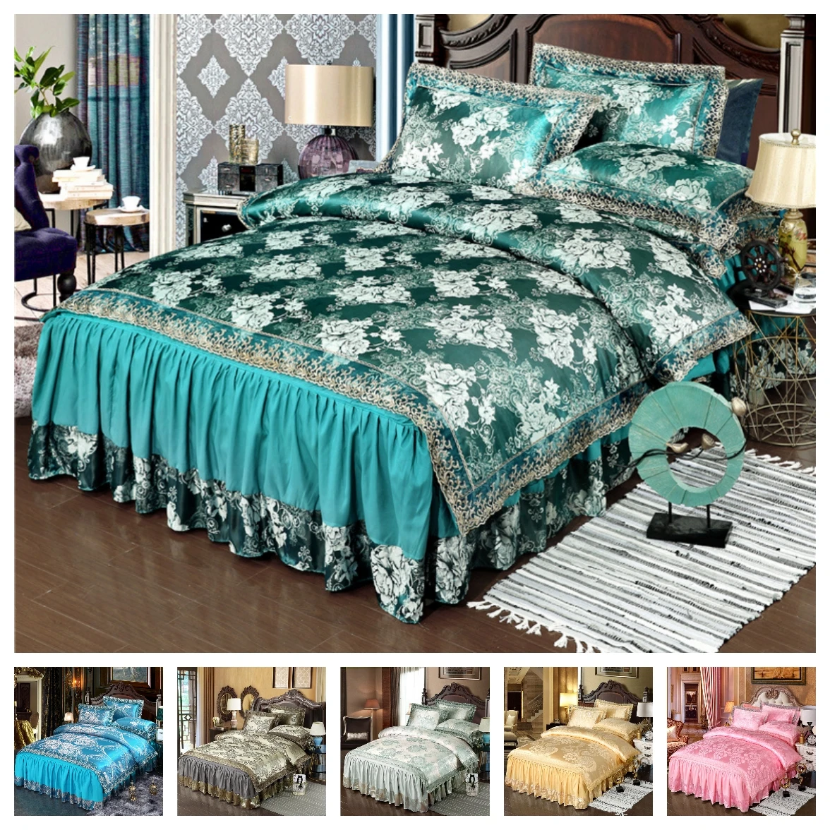 Luxury Lace Bed Skirt Design 3 Or 4pcs Bedding Sets King Queen Size