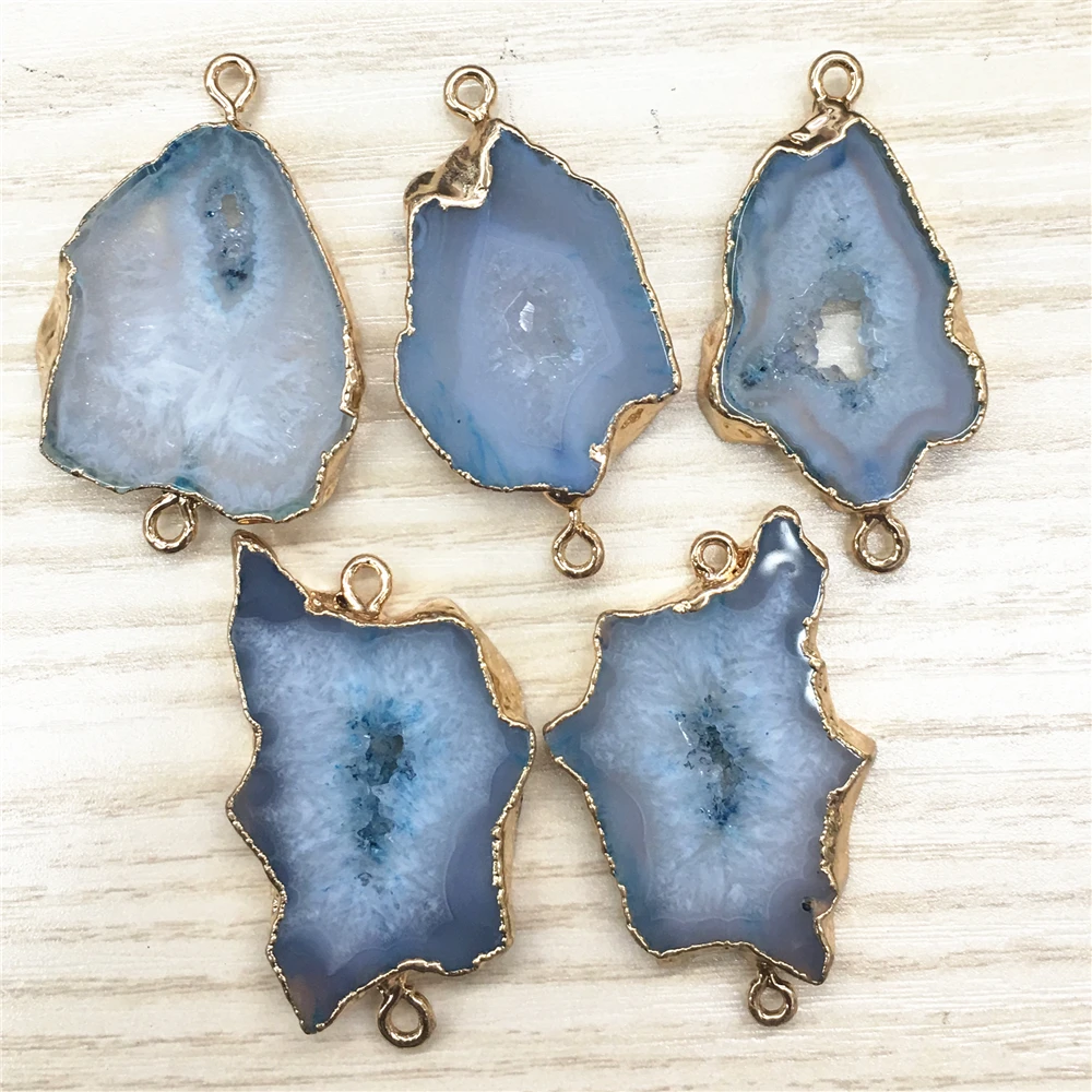5 шт. натуральный светильник синий Агаты ломтик кулон разъемы нерегулярные сырья