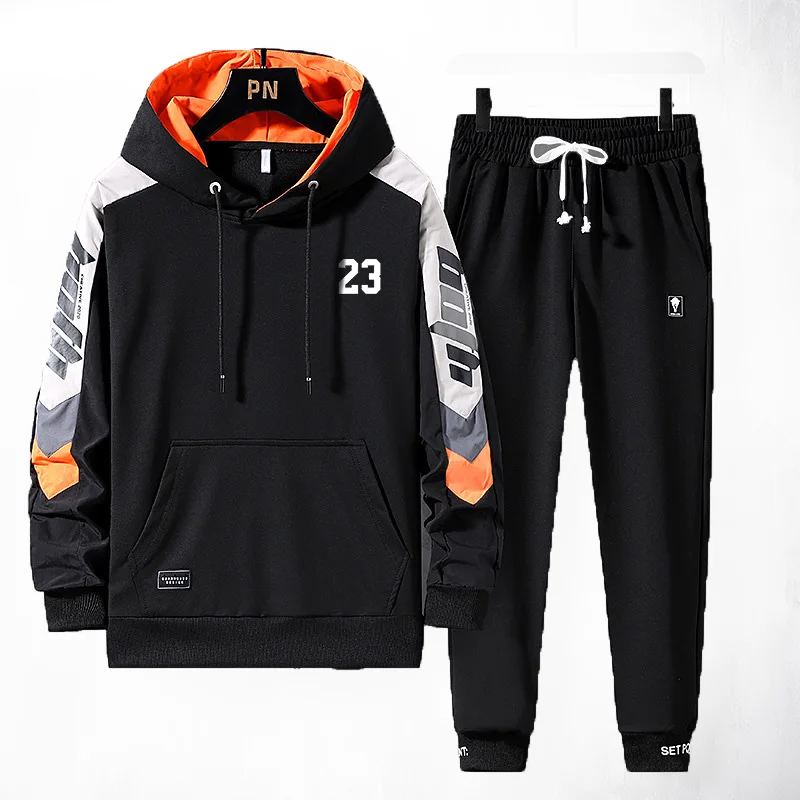 

Casual Youthful Two Pieces Men Sets Spliced Runnnig Sportswear Sports Tracksuit Pullover Sport Pants Men Sweatpants Long Sleeve