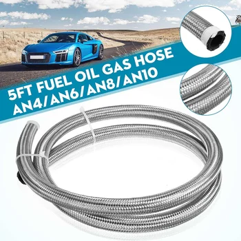 

5FT AN4 AN6 AN8 AN10 Fuel Hose Oil Gas Cooler Hose Line Pipe Tube Outside 304 Stainless Steel Braided Inside CPE Rubber