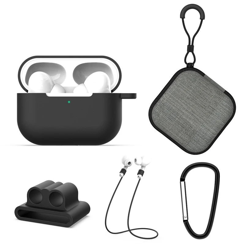 Mysterious Black Защитный чехол из пяти частей для беспроводной bluetooth-гарнитуры, силиконовый чехол для зарядки, защитный чехол для airpods pro - Цвет: Mysterious Black
