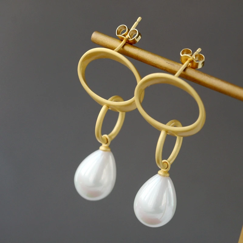 

Trendy Style 925 Sterling Silver Water Droplet Eardrop Inlaid Imitation Pearl 18K Gold Plated Earring Women Jewelry Gift