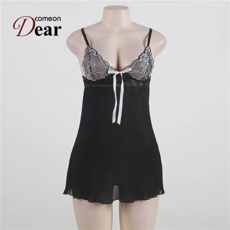 Comeondear Сексуальное белье нижнее белье кружево Babydoll 5XL 6XL Эротическое черное цветочное Женское ночное платье плюс размер эротическое нижнее белье RA80318