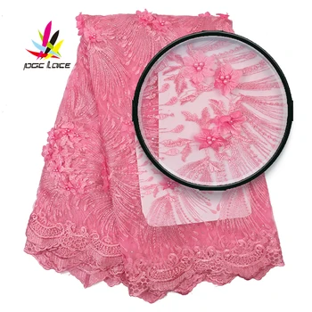 

Latest African High Quality Embroidered Beaded Lace Fabric 2019 Hot Sale 3d Flower French Tulle Lace Fabric With Stones AMY2787B