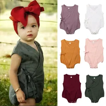 

2020 new casual Newborn Infant Baby Girl summer Clothes Sleeveless Romper Cotton Linen Jumpsuit Outfit clothing for children