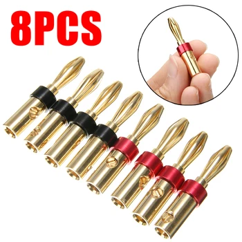

8pcs/pack Banana Plugs Gold-plated Audio Speakers Cable 4 Red 4 Black Wire Connectors 4mm Screw Banana Plugs