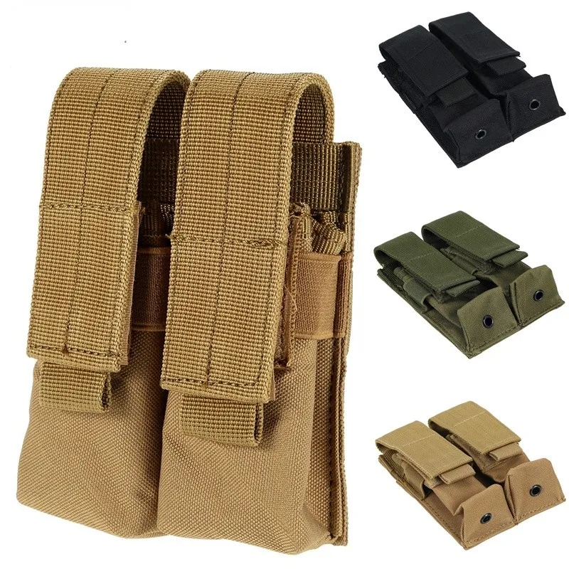 Tactical Double Pistol Magazine Ammo Pouch MOLLE System Airsoft Webbing Coyote 