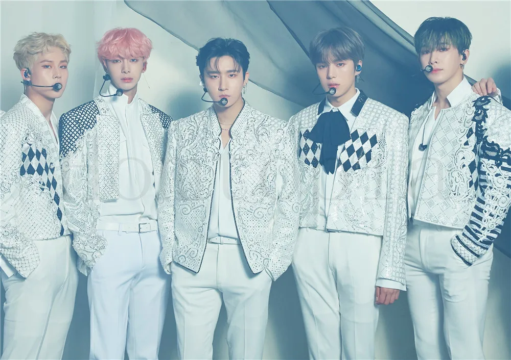 Розовый Monsta X Kpop плакаты высокой четкости украшения для дома и офиса глянцевые бумажные принты оптом - Цвет: Розовый