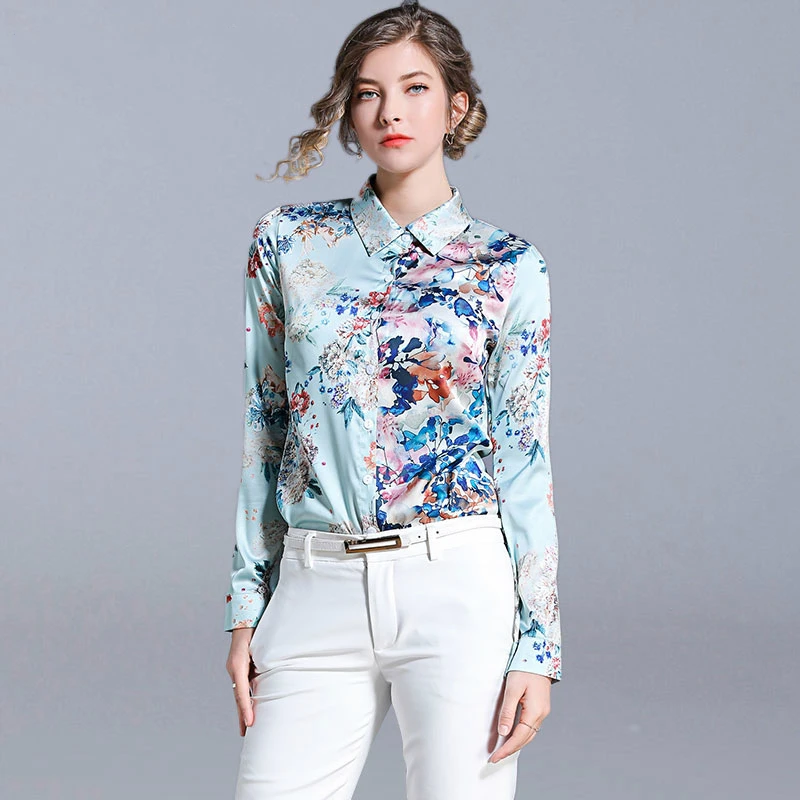 

Women Casual Blouses Shirts New 2019 Spring Fashion Vintage Floral Print Long Sleeve Office Lady Elegant Shirt N947