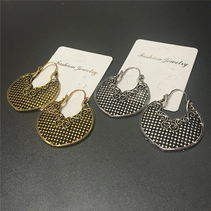 CARTER LISA Pretty Round Simple Filigree Silver Gold Earring For Women Vintage India Gypsy Disc Jewelry Gifts kolczyki | Украшения и