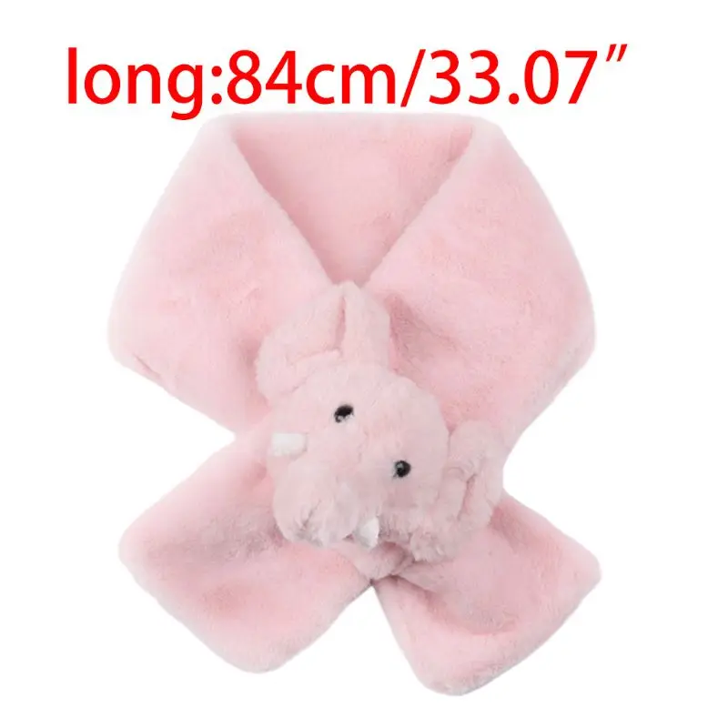 Toddler Kids Winter Thicken Plush Loophole Collar Scarf Solid Color Cute Elephant Toy Decor Wrap Around Neck Warmer Neckerchief