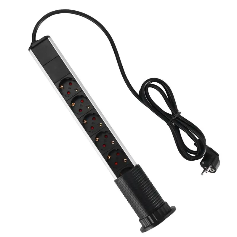 Foxnovo 6 EU Plugs + 2 USB Ports Pull Pop Up Electrical Power Socket Strip 1.8m Electric Safe Outlet for Tabletop Worktop