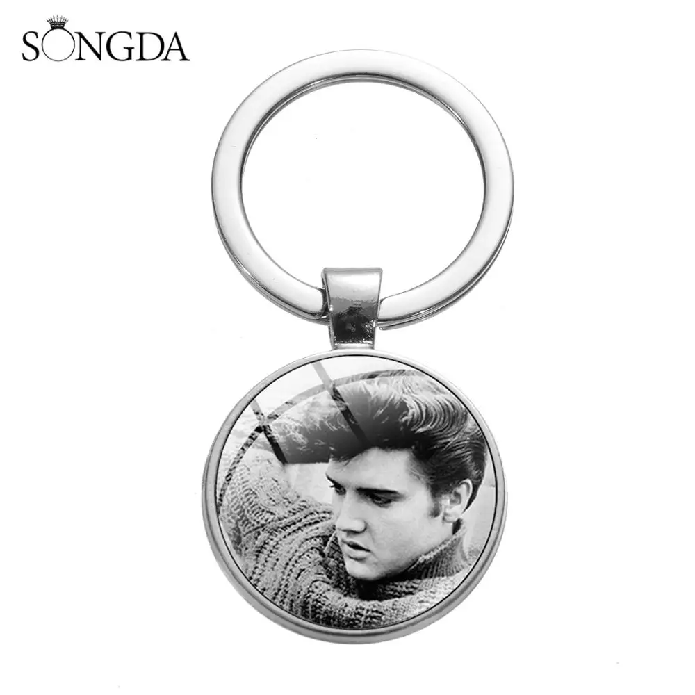 SONGDA Famous Celebrity Keychain Hand Craft Glass Surface Dome Handsome Rock Singer Portrait Pendant Keyring Chain Souvenir Gift | Украшения